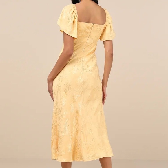 NWT Lulus Midi Dress L Butter Yellow Recencycore Babydoll Satin Flutter Sleeve - Picture 2 of 15